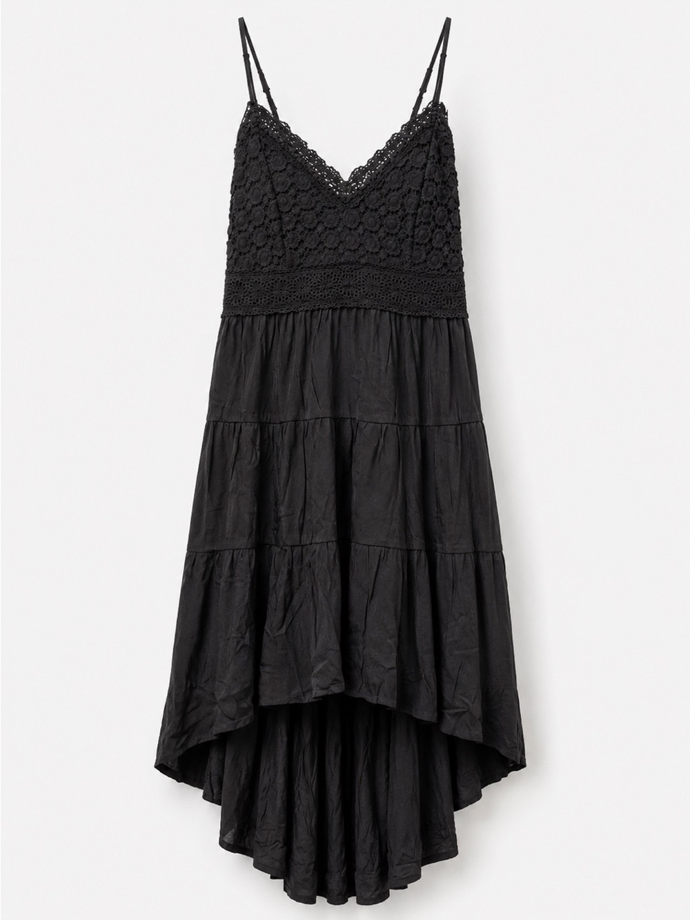 Black Lace-Trim High-Low Maxi Dress - Women